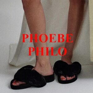 PHOEBE PHILO BLACK SUEDE LEATHER FRIZZ FLIP FLOP SIZE 39.5 CÉLINE
